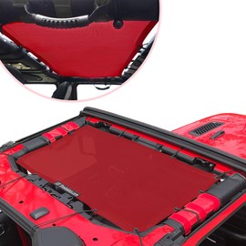 Shadeidea Sun Shade Top for Jeep Wrangler, JL 2 Door JLU 4 Door (2018-2023) Top Sunshade, JLU 4d Front - Cherry Red Mesh Screen Cover, UV Blocker with GrabBag Pouch - 10 Year Warranty
