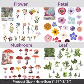 160 PCS Vintage Flower Stickers Plant Stickers Leaf and Mushroom Sticker for DIY Art Journals Scrapbook Planner Album Photo Decorations