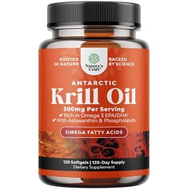 Natures Craft- Aceite de Krill Antártico 500mg Cápsulas Blandas Aceite de Krill de Alta Absorción Suplemento de Ácido Graso Omega 3 con P             