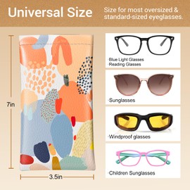Swooflia Eyeglass Glasses Sunglass Case Bag, Soft Leather Reading Glass Sunglasses Eyeglasses Pouch for Women Kids Cute Boho Print Travel Slim Extra Large Sleeve Cases