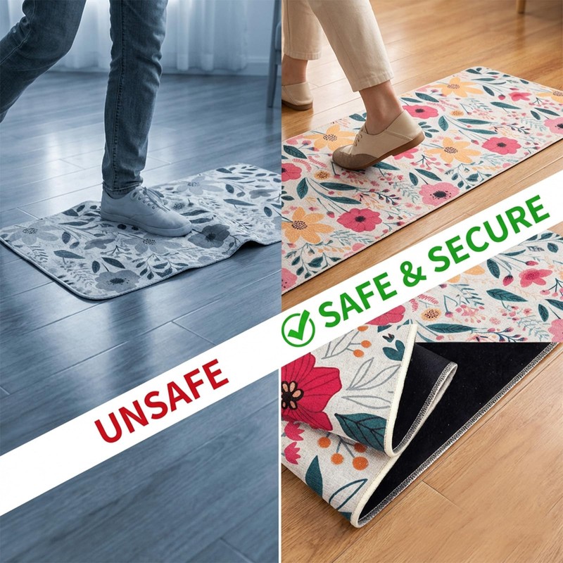 Floral Kitchen Rugs Sets of 2,Washable Kitchen Decor Mat Fits