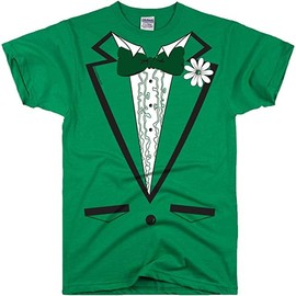 DIRTYRAGZ St Patricks Day Shirt for Men - Green Tuxedo Mens Tux Tshirt, Funny Irish Collarless Pub Costume Graphic Tee Shirts, XL