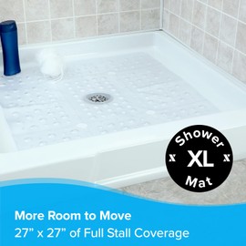 SlipX Solutions 27" Oversize Square Shower Mat, Non-Slip Mat for Elderly & Kids, 100+ Power Grip Suction Cups for Smooth Surfaces, Machine Washable, Clear