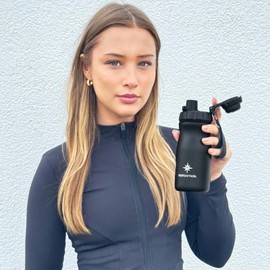 NORDSTAHL Shaker termico | 300 ml fino a 400 ml | shaker per proteine piccolo | shaker per proteine in acciaio inox con sfera | senza BPA & antigoccia | fino a 24 ore di frullati freddi (nero notturno