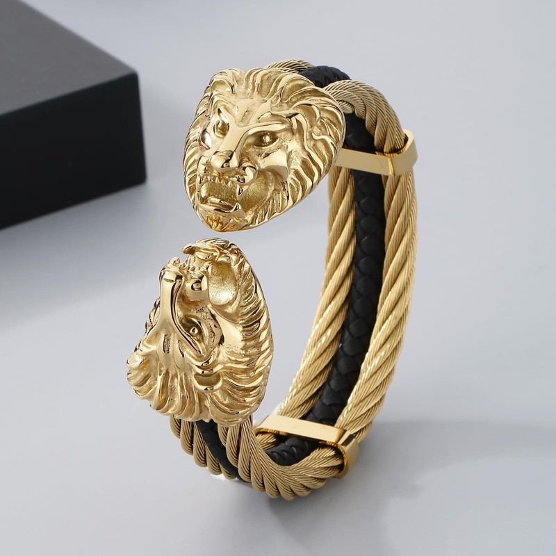 Klapgo Men's Gold Bracelet Viking Lion Head 316 Stainless Steel