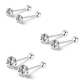 EAVUYIS 3 Paare Titan Ohrstecker für Damen Herren Hypoallergene CZ Flache Rückseite Ohrstecker Cubic Zirkonia Knorpel Ohrstecker Set, 3/4/5mm