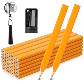 Hohean 26 Pcs Carpenter Pencils, 7 Inches Flat Octagonal Hard Woodworking Construction Pencils Heavy Duty with Pencil Sharpener and Retractable Pull Pen Holder for Contractor Carpentry (Yellow)
