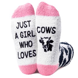 HAPPYPOP Cow Gifts Ideas Socks for Women - Fuzzy Pink Cow Socks Women Cow Print Socks, Funny Cow Print Gifts Cow Gifts for Cow Lovers