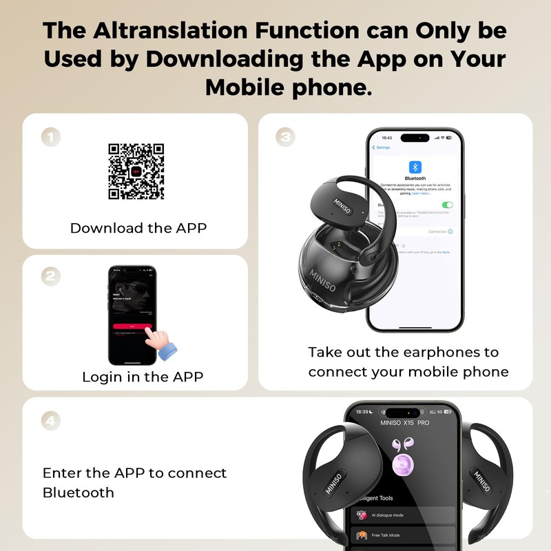 MINISO X15 PRO Translation Earbuds Real Time Open Ear Bluetooth