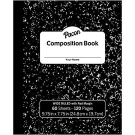 PaconÂ® PACMMK37130 Soft Cover Composition Book, Wide Ruled, 9.75" x 7.75", Black Marble, 60 Sheets