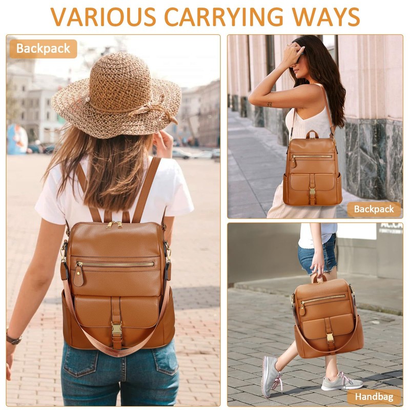 KKXIU Backpack Purse for Women - PU Leather Ladies Backpack