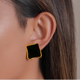 Chunky Gold Statement Earrings for Women Trendy Black Gold Square Drop Dangle Earrings Big Large Fashion Everyday Jewelry Gift