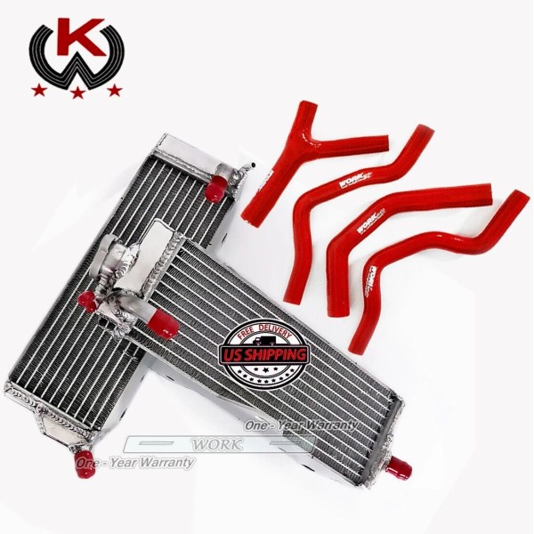 WORK Aluminum Radiator &Red Coolant hose fit Honda CR500R CR500