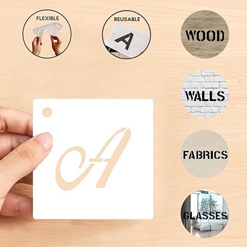 72Pcs Calligraphy Letter Stencils,1Inch Farmhouse Style Letter Number Template Interlocking