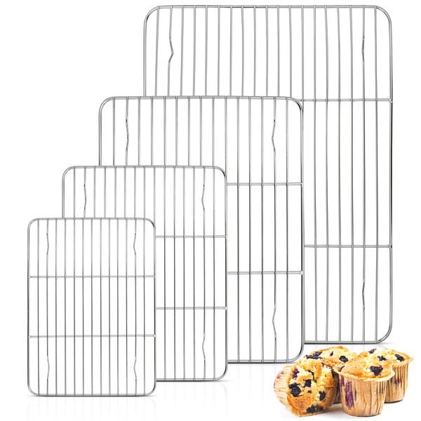 Herogo Set di 4 griglie di raffreddamento rettangolari per torte, in acciaio inox, per friggere, grigliare, raffreddare, grande/medi/piccole/mini dimensioni, antiruggine e lavabile in lavastoviglie