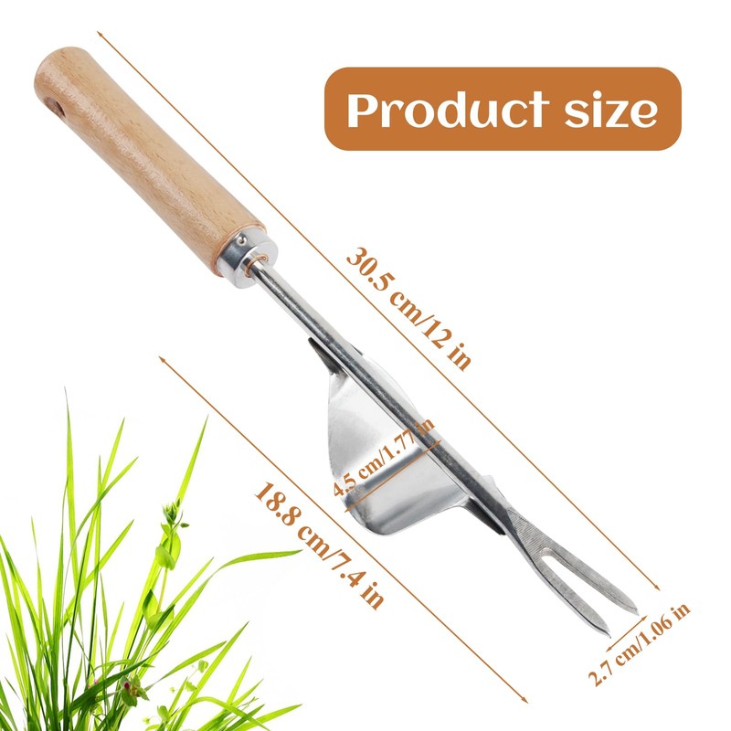 badaren Stainless Steel Weeder Manual Weeder Weeder with Wooden Handle