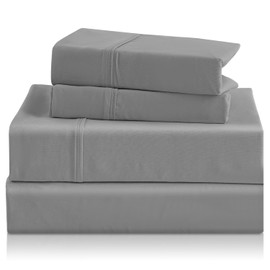CozySmile Full Sheet Set - 4 Piece Silky Soft Breathable Bed Sheet & Pillowcase Set, 16" Deep Pocket Hotel Luxury Wrinkle Free Easy Care Bedding Sheets, Light Grey