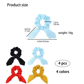 4 Pcs Colorful Bow Hair Scrunchies Bunny Ear Scrunchies Elastic Hair Ties Hairstyle Accessories Hair Ties Ropes for Women