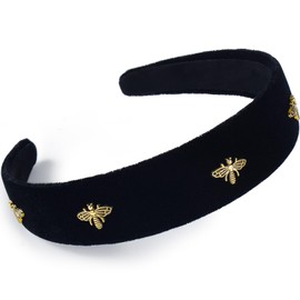 ZLSPTK Velvet Wide Headband for Women Girls Black Hairbands Bee Thin Hair Band Adult Cute Hair Headbands Non Slip Soft Headbands Makeup Washing Face Fashion Hair Accessories Christmas Gifts