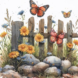 NAIMOER Diamond Painting Kits for Adults, DIY 5D Diamond Painting Garden Flowers Butterly, Full Drill Railing Diamond Art Kits Art Pictures Perfect for Relaxation and Home Wall Decor 30x40cm