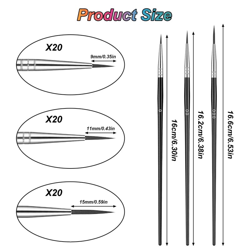 RAHHLIZS 60Pcs Thin Paint Brushes Set Fine Tip Detail Brushes