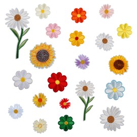 Lotsdonxia 21 Pcs Mixed Color Embroidered Applique Iron-On Patches Daisy Flower Designs for DIY Decoration Repair on Hats Clothing Scarves and Backpacks