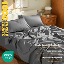 Shilucheng 100% Egyptian Cotton Sheets Set - 1000 Thread Count，Luxury Cotton Bed Sheets，Breathable & Cooling Bedding and Pillow Cases, 16 Inch Deep Pocket - 4 Piece (California King, Grey)