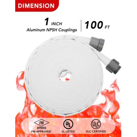 ZYfire Fire Hose - 1" ID x 100 FT Single Jacket EPDM Firefighter Hose with NPSH Aluminum Couplings 750 PSI Burst Pressure Lightweight for Use in Firefighting