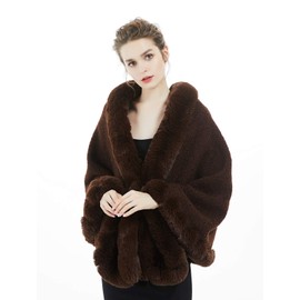 BEAUTELICATE Faux Fur Shawl Winter Wedding Wraps Women Bridal Stole Bridesmaids Shrug Lamb Wool Cape Fancy Dress Gatsby Custume(One Size, Cocoa)