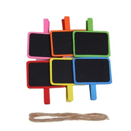 Vpang Mini Blackboard Clips 30 Pcs Colorful Wooden Chalkboard Label Clips Message Board Clips Clothespins Sign Blackboard for Wedding Party Table Decorations with Jute Twine