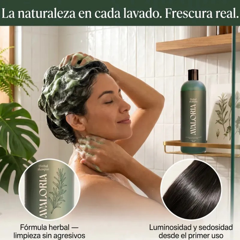 Shampoo Avaloria Botánico Anticaída y Crecimiento Natural 480 ml, sin