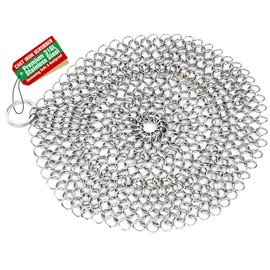 AMAGABELI GARDEN & HOME 7”x7” Cast Iron Cleaner 316L Stainless Steel Chainmail Scrubber for Griddle Skillet Dutch Oven Wok Grills Stainless Steel Pot Cast Iron Pan