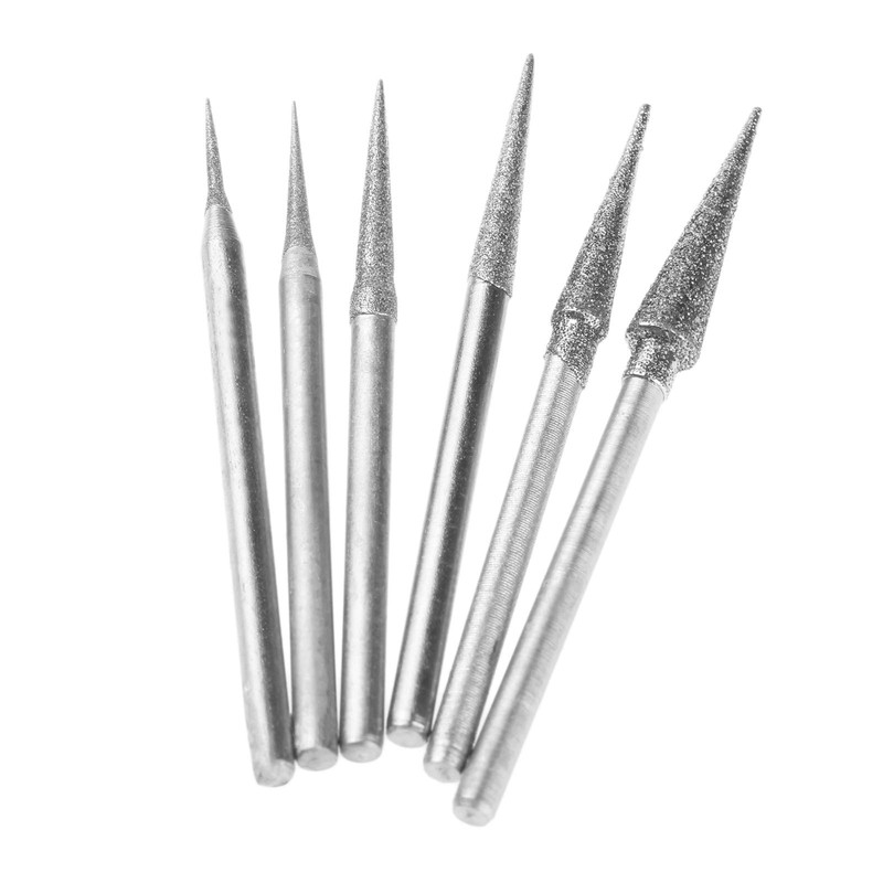 Set of 6 Diamond Coated Polishing Needles Drill Bit Nail