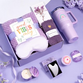 Birthday Gifts for Women, Unique Self Care Gifts Get Well Soon Basket, Christmas Relaxing Spa Gift Care Package w/ Flannel Blanket 40 oz Tumbler, Mothers Day Gifts for Mom Her Sister Friend