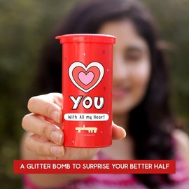 Oye Happy Glitter Bomb Party Popper Prank Item - Best Prank Gift for Girlfriend/Boyfriend/Wife/Husband on Birthday/Anniversary (Hearts Glitter Bomb) (Hearts Glitter Bomb)