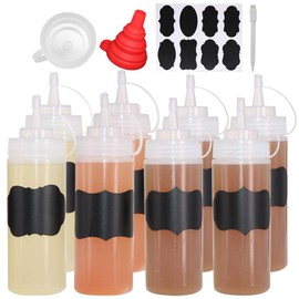Belinlen Belinlen 8 Pack 12 oz Plastic Squeeze Squirt Condiment Bottles with Cap Lids - Perfect for Condiments, Oil, Icing, LiquidsCSet of 8 with extra 1 Silicone Funnel, 8 Chalk Labels and 1 Pen