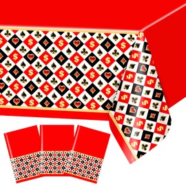Avezano 3 pcs Casino Poker Table Cover Disposable 108x54 inch Casino Theme Party Decorations Las Vegas Casino Night Party Plastic Tablecovers