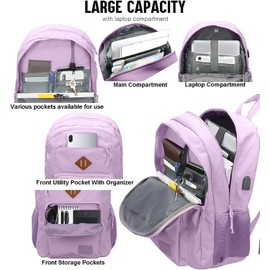KEOFID classic carry-on travel backpack for men and women, Anti theft laptop backpack with USB charging port (Purple)