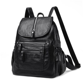 DEEVORCA Fashion Backpack for Women Flap Design Casual Women's Backpack Women Handbag School Bookbag Soft Daypack Travel Work Shoulder Bag Lightweight Daypack School Bag Waterproof PU Leather Black