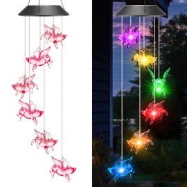 Thyle Outdoor Solar Wind Chimes Lights Color Changing Chimes Romantic Solar Powered Wind Bell Waterproof Lights for Garden Room Patio Indoor Outdoor Decoration(Flying Pig)