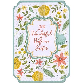 Designer Greetings Flower and Vines on White, 3D Tip On Banner, White Ribbon, Gems Hand Decorated Premier Collection Religious Easter Card for Wife