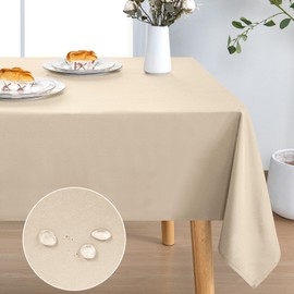 DWCN Rectangle Tablecloth - 52 x 70 Inch - Waterproof Stain and Wrinkle Resistant Washable Table Cloth, Decorative Fabric Table Cover for Kitchen Dining Room Party and Outdoor Use, Beige