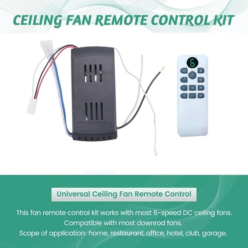 Aswalling Ceiling Fan Remote Control Kit 40W 6-Speed Timing Function