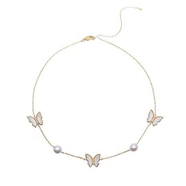 Gold Butterfly Choker Necklaces for Women Dainty Butterfly Chain Necklace Faux Pearl Choker Necklace Butterfly Pendant Necklace Jewelry (Gold)