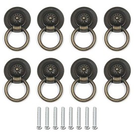 FarBoat 8Pcs Ring Pulls Circle Knobs Cabinet Drop Handles Metal Hardware Antique Retro for Dresser Drawer Cupboard with Screws(Bronze, 32mm/1-1/4inch OD)