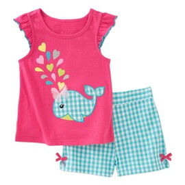 Toddler Girls Summer Outfits Clothes Kids Girl Short Sets Sleeveless T Shirt Shorts Top 2PCS Set 2-7Y (3-4T, Whale 1#)