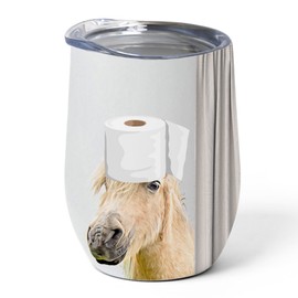 Funny Dun Connemara Pony Tumbler 12oz - Stainless Steel Insulated Travel Mug with Lid - Adorable Pet with Toilet Paper Design Equestrian Gift Idea for Horse Lovers