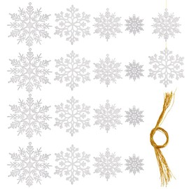 SUNNYCLUE 1 Box 36Pcs Christmas Snow Flakes Decorating Hanging Plastic Snowflakes White Snowflake Xmas Glitter Snow Flakes Party Decorations Ornaments for Winter Wonderland Holiday Parties Home Decor