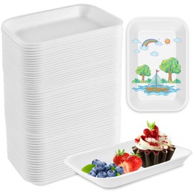 Akamino 60pcs Crafts Foam Trays, Rectangle Fruit BBQ Roast Meat Food Tray,Disposable Foam Plates for Supermarket, DIY, Printmaking, Graffiti Painting, Drawing -7.9 x 5.1 x 1 in