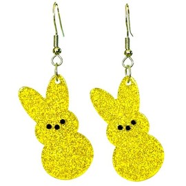 Pingyongchang Colorful Easter Rabbit Egg Flower Glitter Earrings Cute Funny Bunny Acrylic Dangle Drop Earrings for Women Easter Holiday Party Jewelry Gifts-Yellow